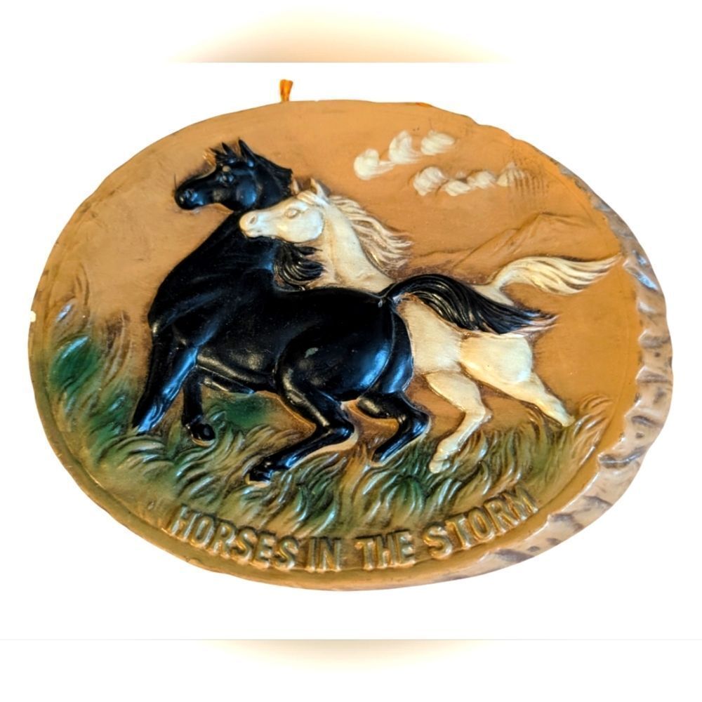 Vintage Horses in the storm ceramic wall decor‎ hanging western